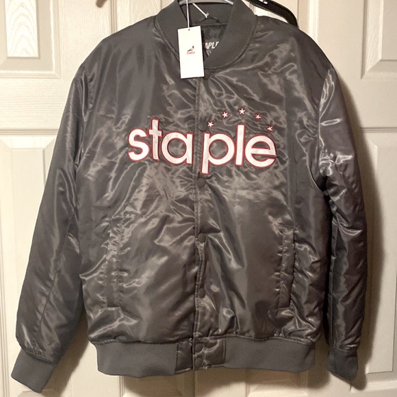 Staple Pigeon Gray Bomber Varsity Jacket Coat large Streetwear - Picture 1 of 5